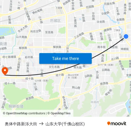 奥体中路新泺大街 to 山东大学(千佛山校区) map