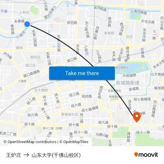 王炉庄 to 山东大学(千佛山校区) map