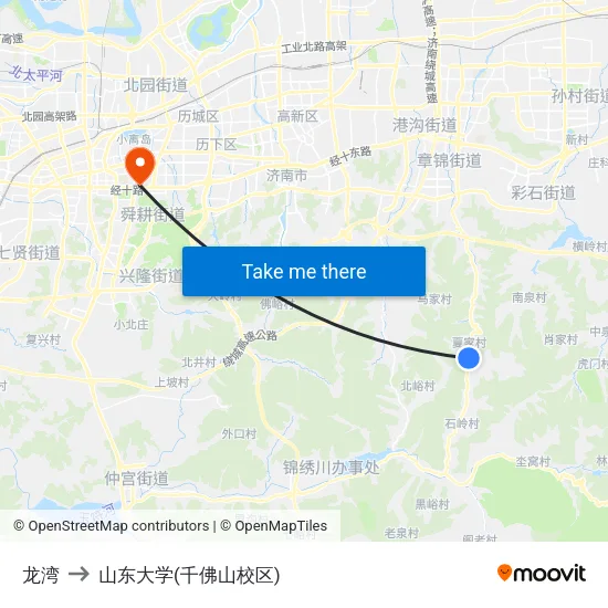 龙湾 to 山东大学(千佛山校区) map