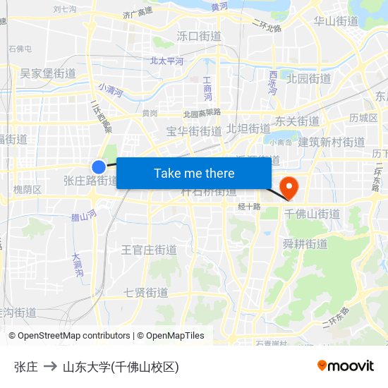 张庄 to 山东大学(千佛山校区) map