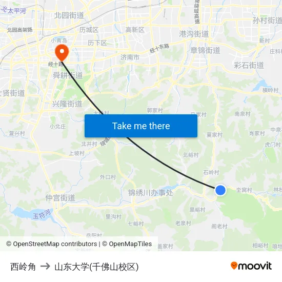 西岭角 to 山东大学(千佛山校区) map