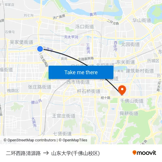 二环西路清源路 to 山东大学(千佛山校区) map