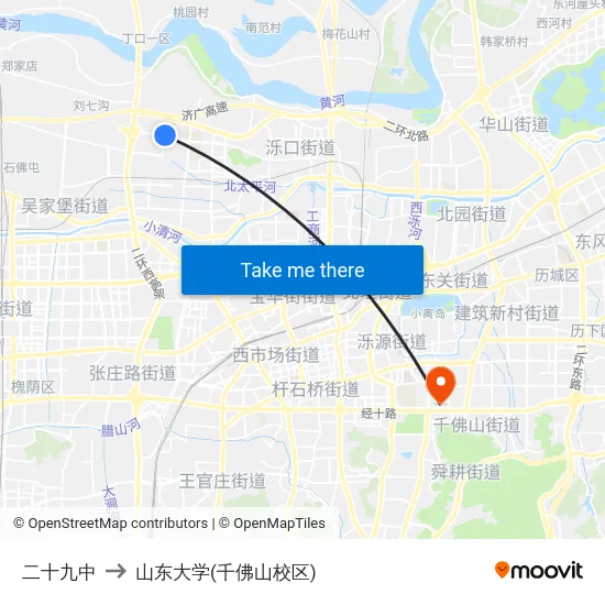 二十九中 to 山东大学(千佛山校区) map