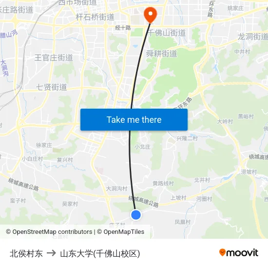 北侯村东 to 山东大学(千佛山校区) map