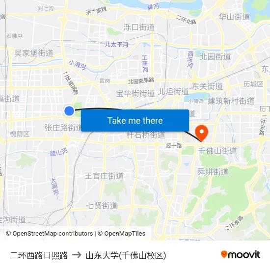 二环西路日照路 to 山东大学(千佛山校区) map