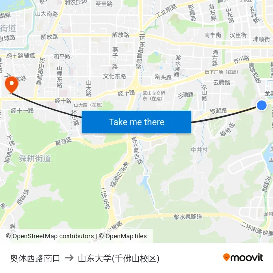 奥体西路南口 to 山东大学(千佛山校区) map