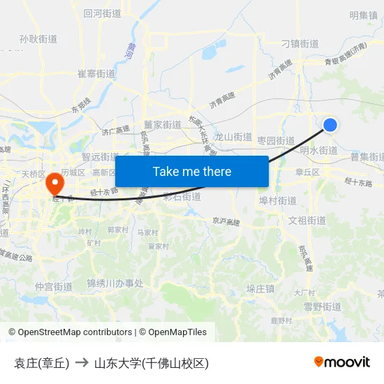 袁庄(章丘) to 山东大学(千佛山校区) map