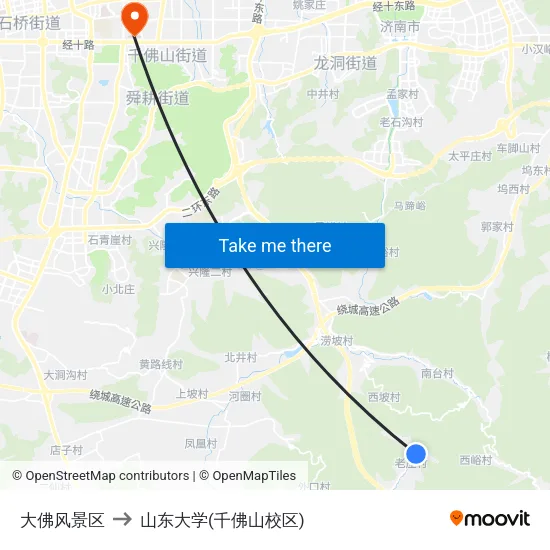 大佛风景区 to 山东大学(千佛山校区) map