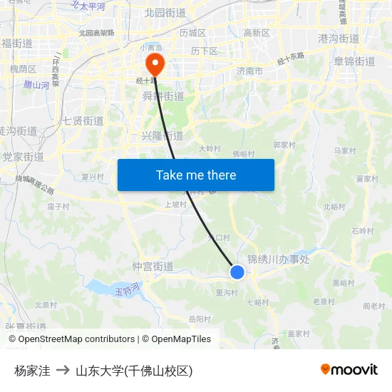 杨家洼 to 山东大学(千佛山校区) map