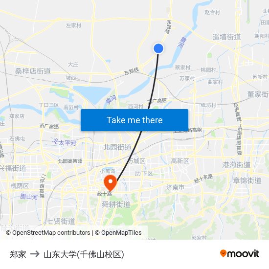 郑家 to 山东大学(千佛山校区) map
