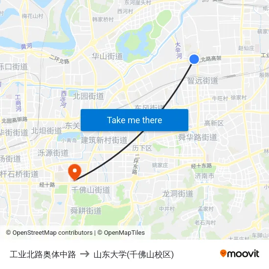 工业北路奥体中路 to 山东大学(千佛山校区) map