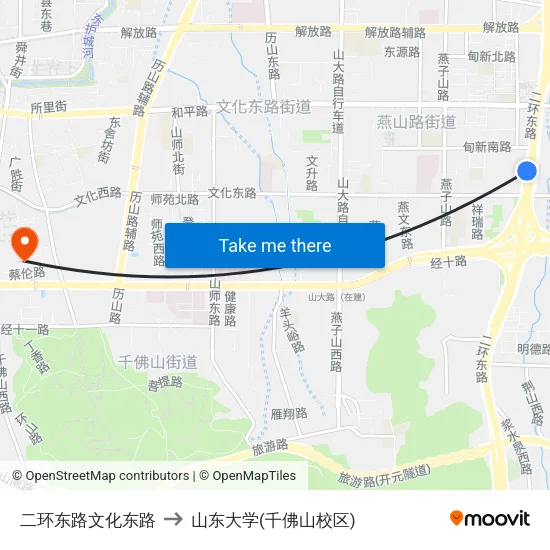 二环东路文化东路 to 山东大学(千佛山校区) map