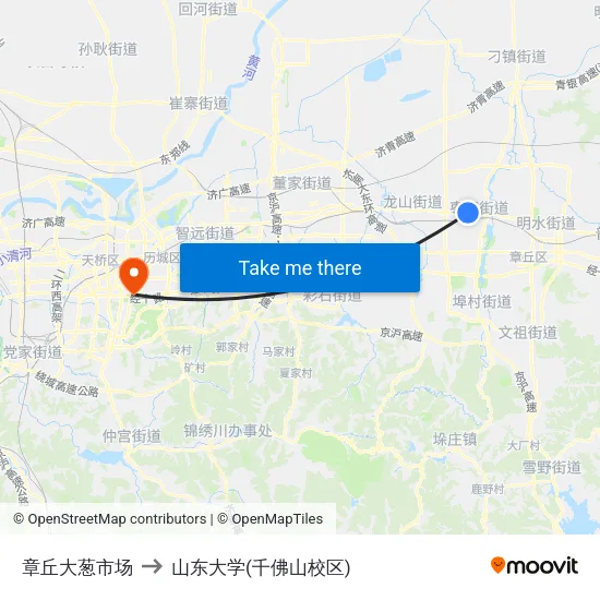 章丘大葱市场 to 山东大学(千佛山校区) map