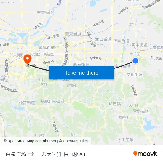 白泉广场 to 山东大学(千佛山校区) map
