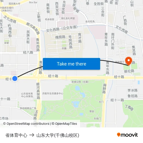 省体育中心 to 山东大学(千佛山校区) map