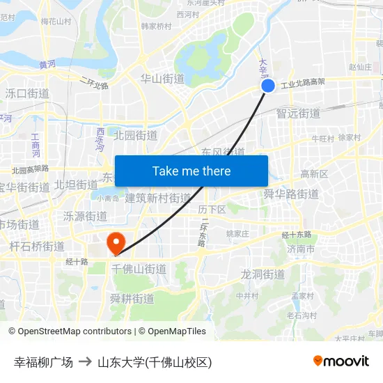 幸福柳广场 to 山东大学(千佛山校区) map