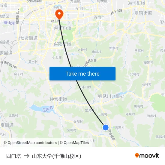 四门塔 to 山东大学(千佛山校区) map