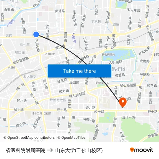 省医科院附属医院 to 山东大学(千佛山校区) map