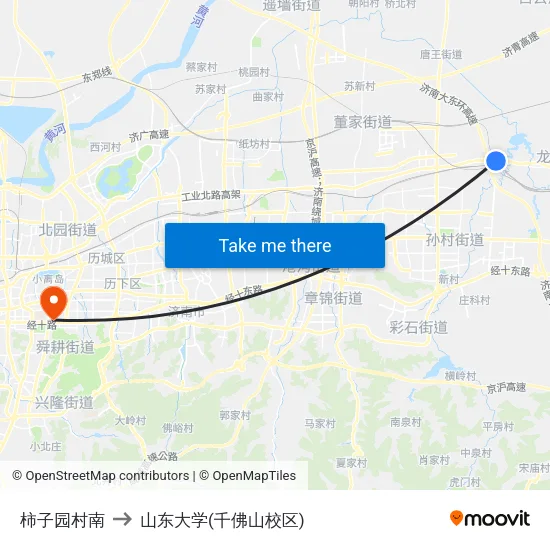 柿子园村南 to 山东大学(千佛山校区) map