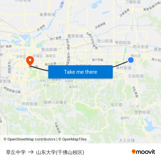 章丘中学 to 山东大学(千佛山校区) map