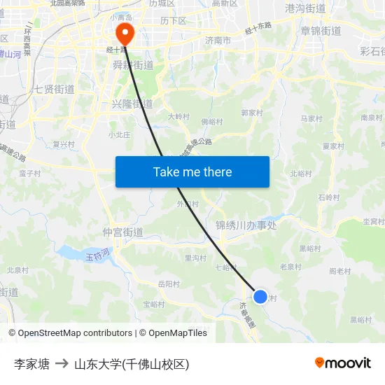 李家塘 to 山东大学(千佛山校区) map