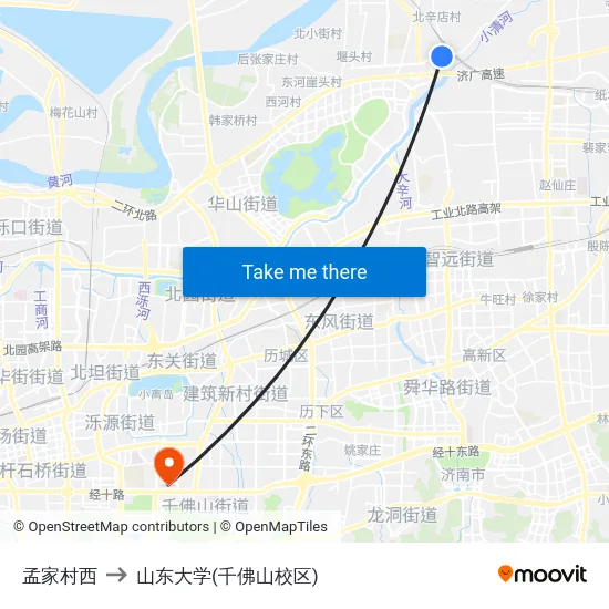 孟家村西 to 山东大学(千佛山校区) map