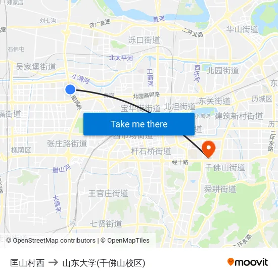 匡山村西 to 山东大学(千佛山校区) map