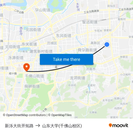 新泺大街开拓路 to 山东大学(千佛山校区) map