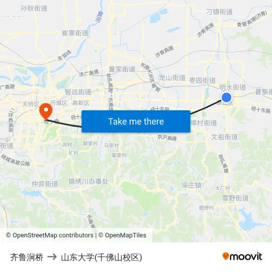 齐鲁涧桥 to 山东大学(千佛山校区) map