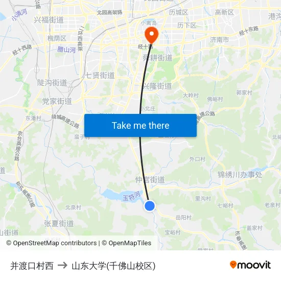并渡口村西 to 山东大学(千佛山校区) map