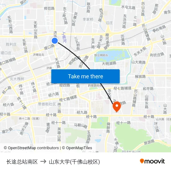 长途总站南区 to 山东大学(千佛山校区) map