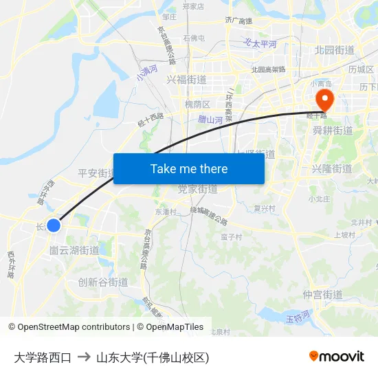 大学路西口 to 山东大学(千佛山校区) map