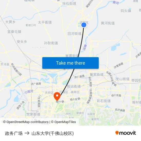 政务广场 to 山东大学(千佛山校区) map