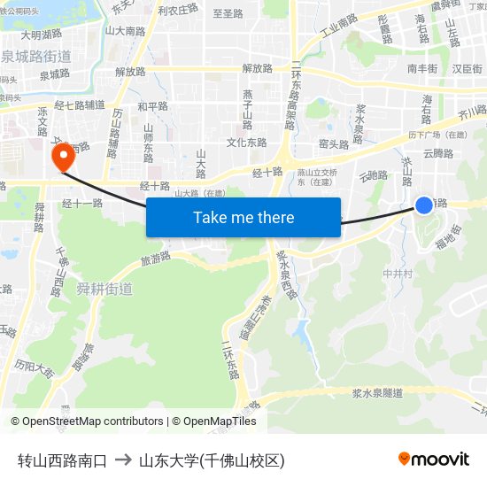 转山西路南口 to 山东大学(千佛山校区) map