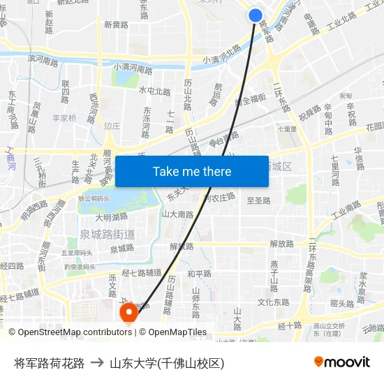 将军路荷花路 to 山东大学(千佛山校区) map