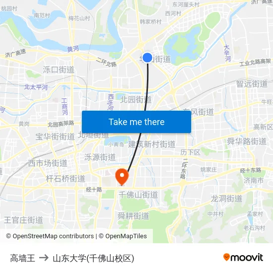 高墙王 to 山东大学(千佛山校区) map