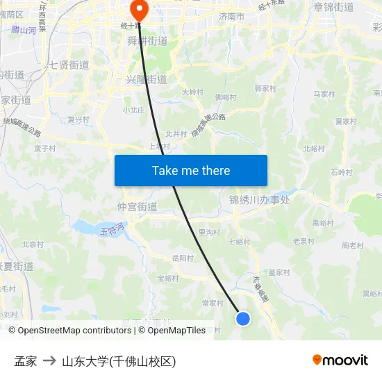 孟家 to 山东大学(千佛山校区) map