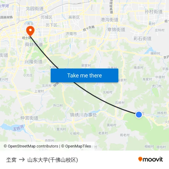 坔窝 to 山东大学(千佛山校区) map
