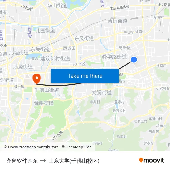 齐鲁软件园东 to 山东大学(千佛山校区) map