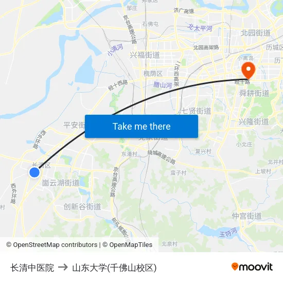 长清中医院 to 山东大学(千佛山校区) map