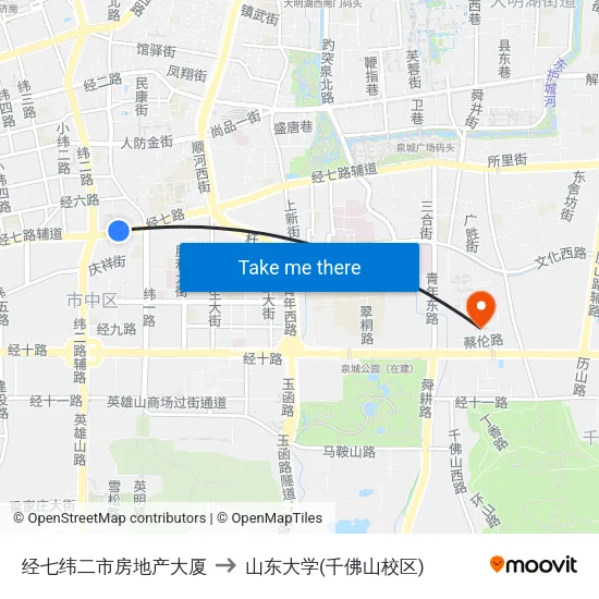 经七纬二市房地产大厦 to 山东大学(千佛山校区) map