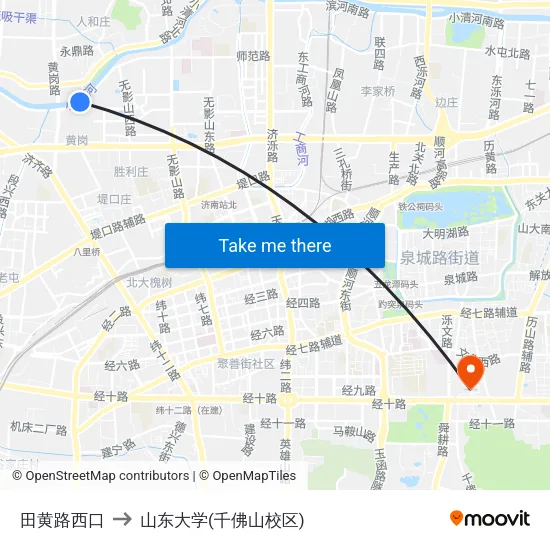 田黄路西口 to 山东大学(千佛山校区) map