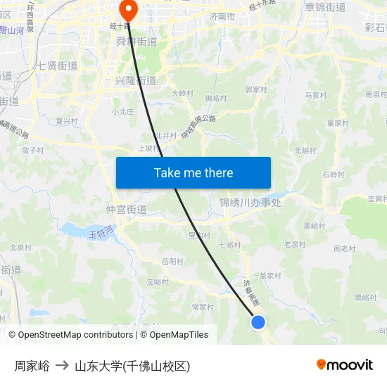 周家峪 to 山东大学(千佛山校区) map