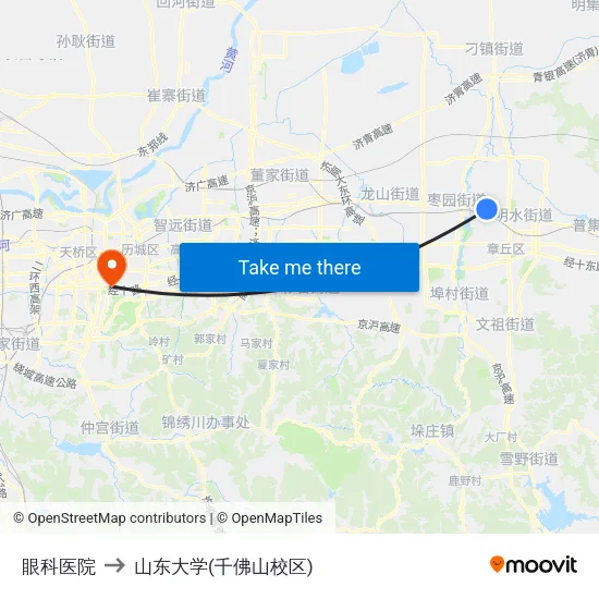 眼科医院 to 山东大学(千佛山校区) map