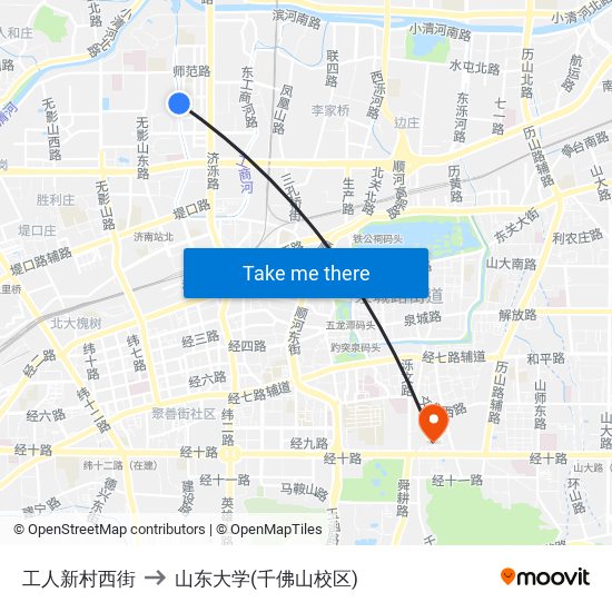 工人新村西街 to 山东大学(千佛山校区) map