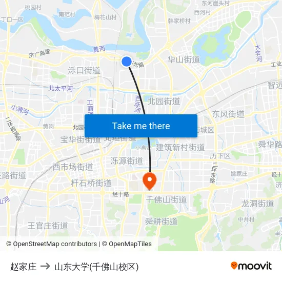 赵家庄 to 山东大学(千佛山校区) map