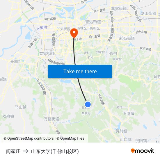 闫家庄 to 山东大学(千佛山校区) map