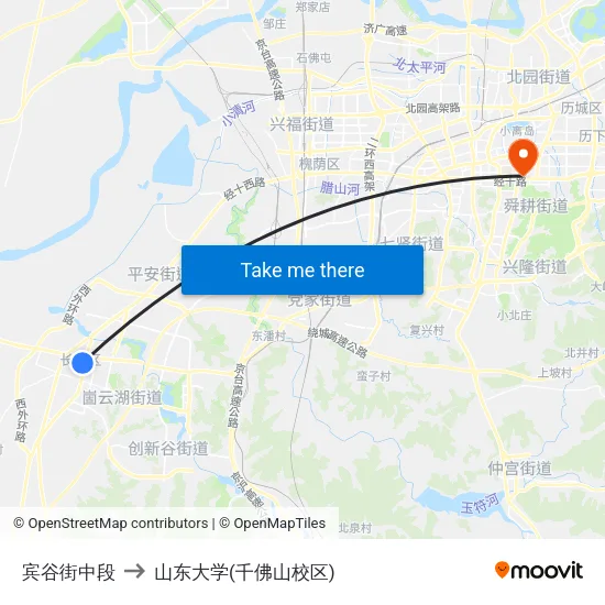 宾谷街中段 to 山东大学(千佛山校区) map
