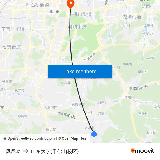 凤凰岭 to 山东大学(千佛山校区) map