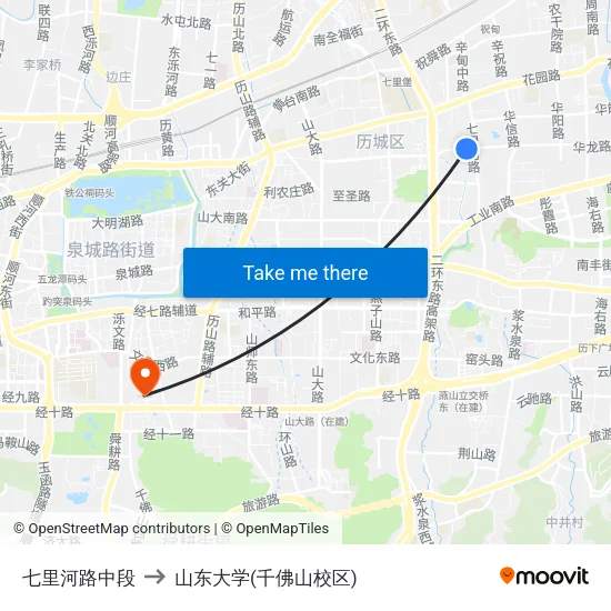 七里河路中段 to 山东大学(千佛山校区) map